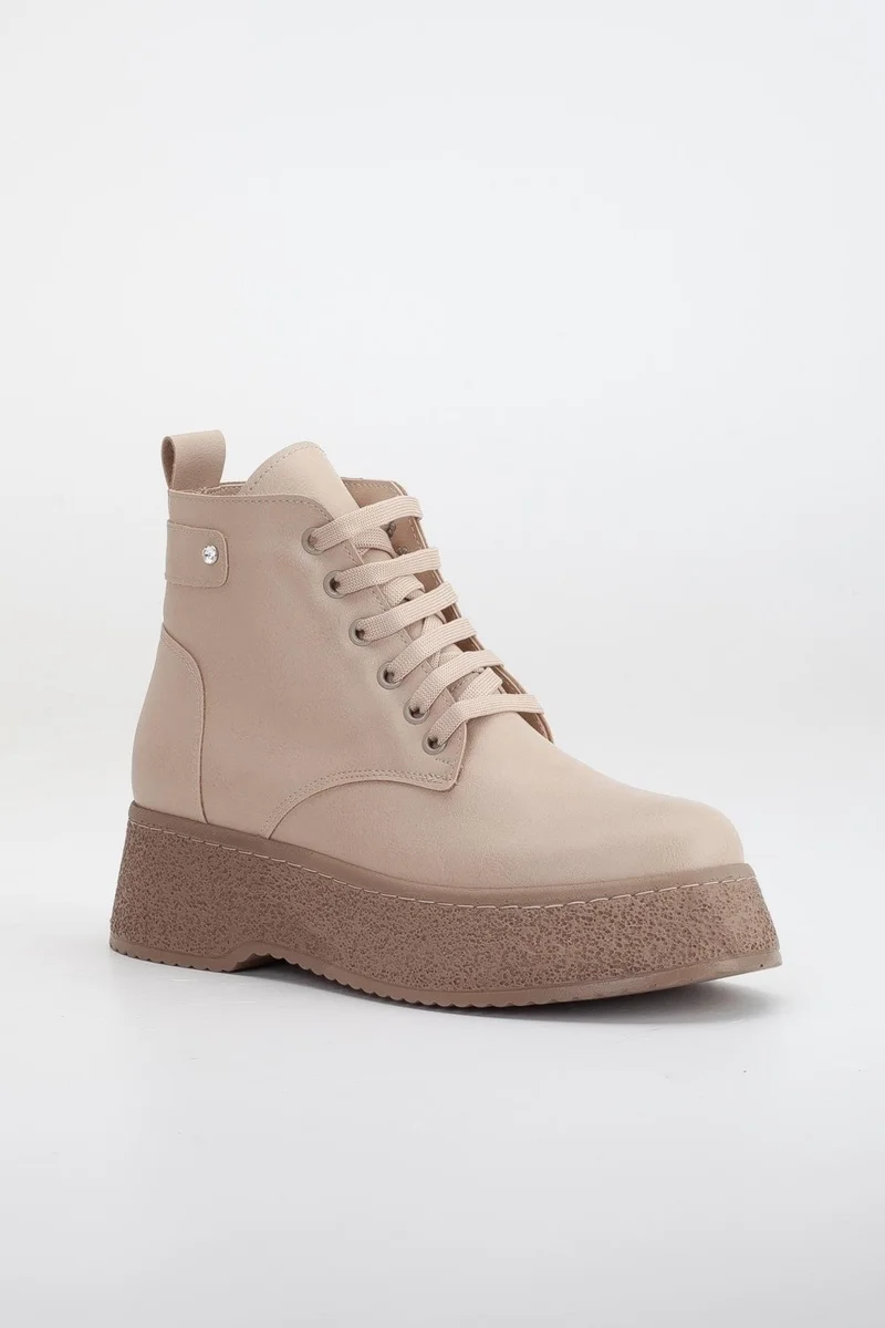 Dilimler Ayakkabı Slices Shoes Women Boots Thick Sole Nude Skin Lace Up