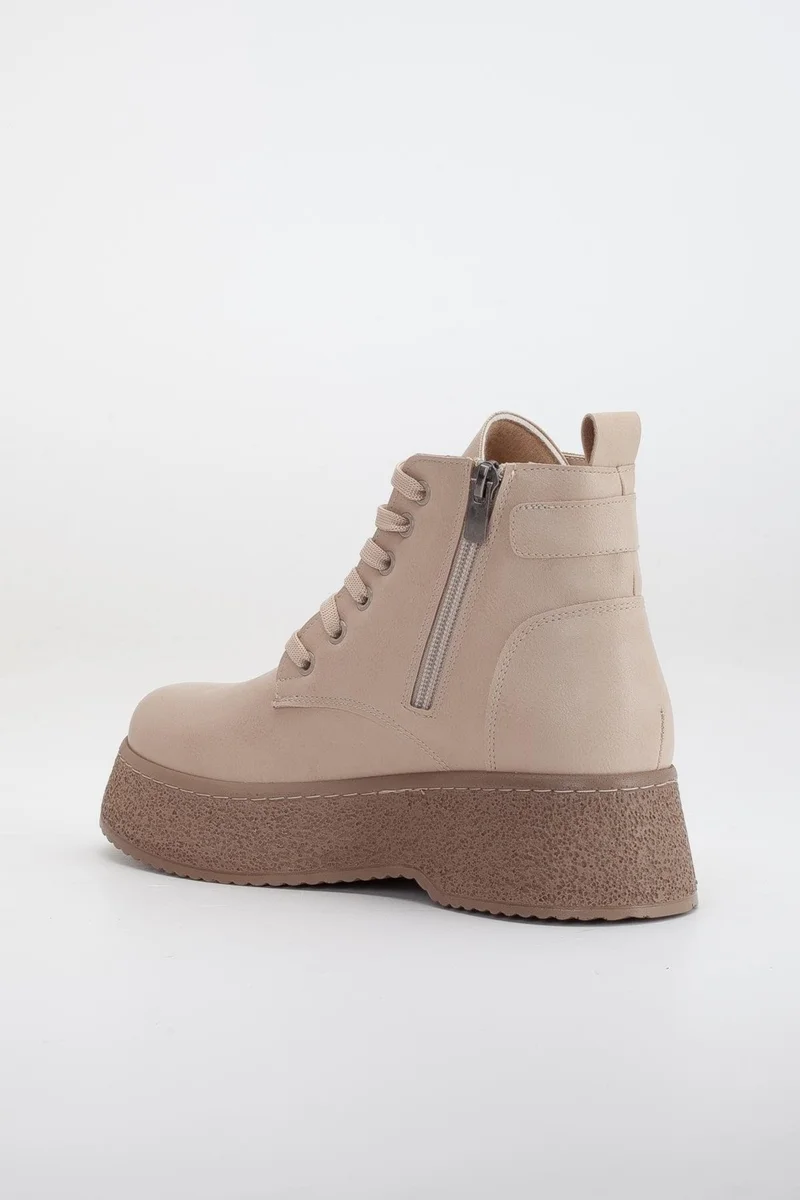 Dilimler Ayakkabı Slices Shoes Women Boots Thick Sole Nude Skin Lace Up