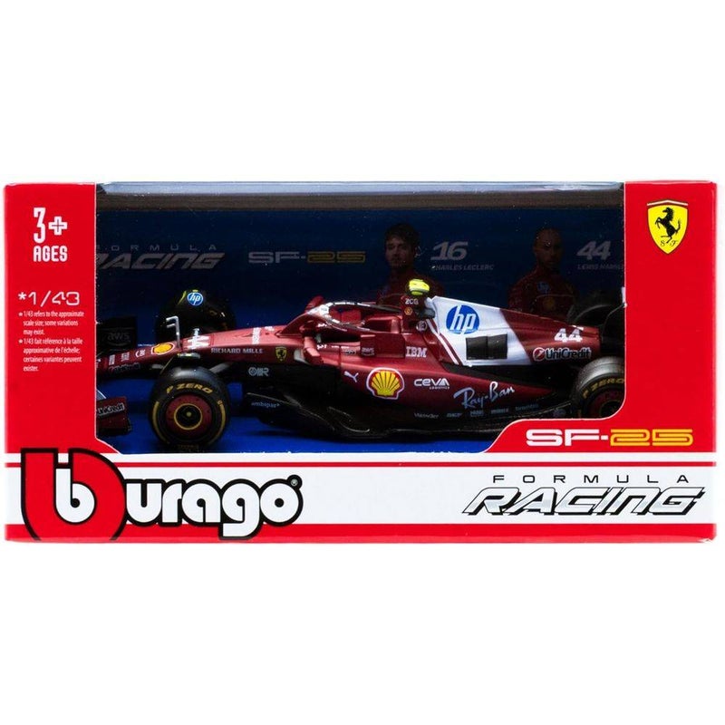 Bburago Formula One Racing 2025 Ferrari SF-25 #44 Louis Hamilton Die-cast Car (1:43, Red/Black) - Image 1