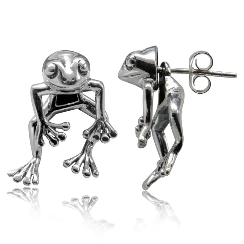 Silvershake 2 Piece Frog 925 Sterling Silver Dangle Post Earrings - Image 4