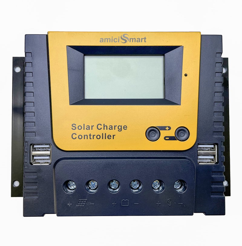 amiciSmart Solar Charge Controller, 4-Stage Intelligent Lithium Battery Regulator for Solar Panel with LCD Display USB Port 12V/24V/36V/48V (80A) - Image 1