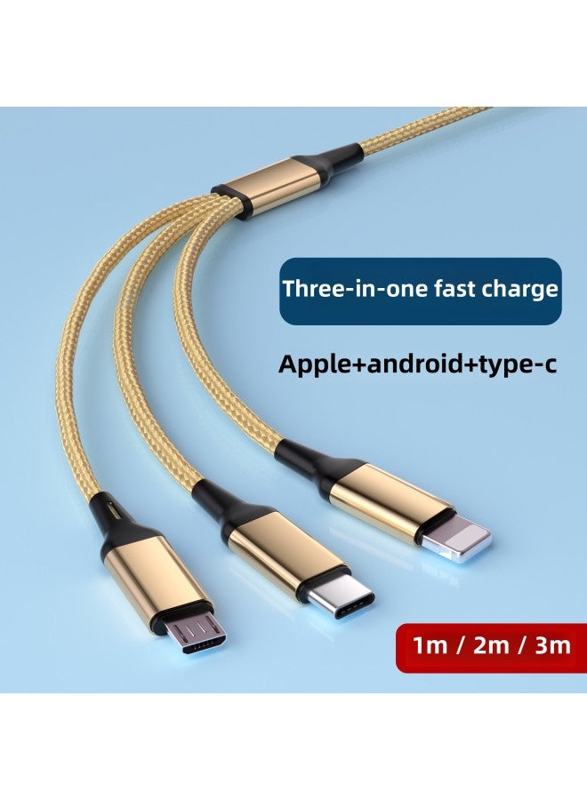 Three-in-one Fast Charging Data Cable With One Drag And Three Plugs For Iphone 15 For Huawei Oppo For Xiaomi Vivo Mobile Phone Tablet-Colour:3m-Model:【silver】 Typec Head One To Three Data Cable