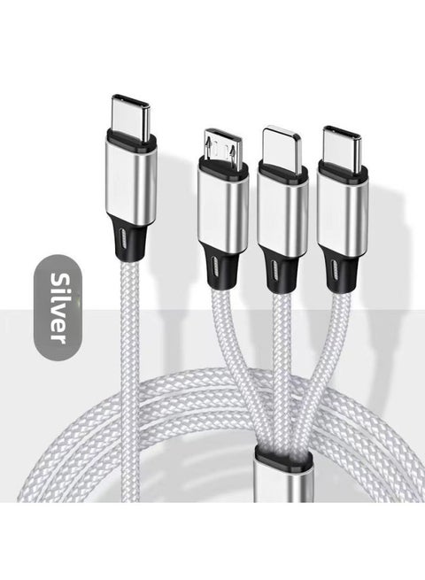 Three-in-one Fast Charging Data Cable With One Drag And Three Plugs For Iphone 15 For Huawei Oppo For Xiaomi Vivo Mobile Phone Tablet-Colour:3m-Model:【silver】 Typec Head One To Three Data Cable