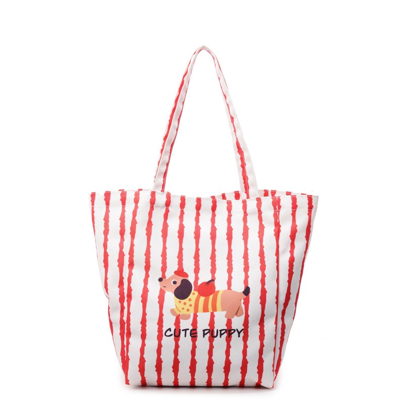New Cute Cartoon Illustration Puppy Large Capacity Nylon Shoulder Bag Student Class Bag Lightweight Shopping Bag Commuting - Image 1