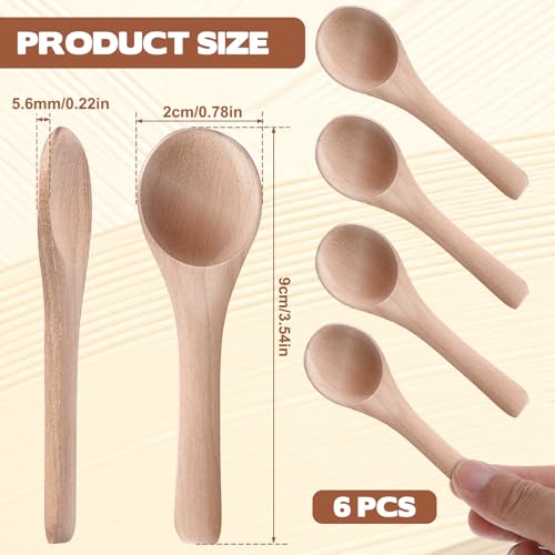 Ajcotahm 6PCS Salt Spoon, Small Wooden Spoons, 3.94 Inch Mini Teaspoons for Honey, Sugar, Spice Jars, Coffee, Jam, Condiments, Ideal Kitchen Gift (Wood Color) - Image 2