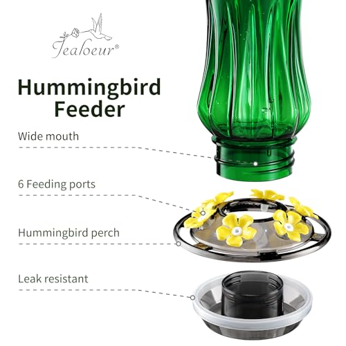 Jealoeur Hummingbird Feeder for Outdoors Hanging, 18 OZ Humming Birds Feeders with 6 Bee Guard Feeding Ports & Built-in Ant Moat, Easy to Clean, Durable Outdoor Garden Decor (Green 1 Pack) - Image 2