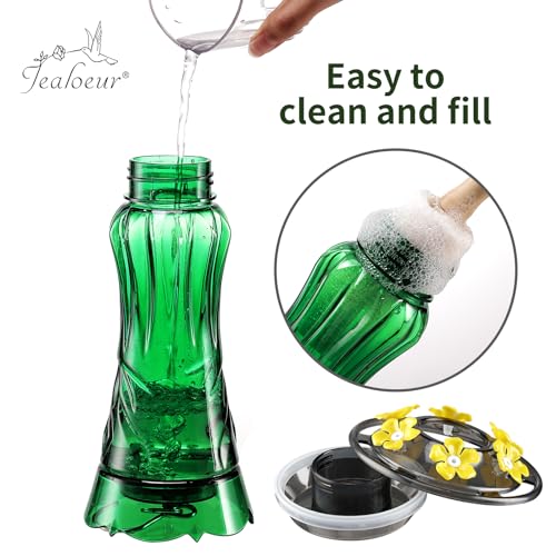 Jealoeur Hummingbird Feeder for Outdoors Hanging, 18 OZ Humming Birds Feeders with 6 Bee Guard Feeding Ports & Built-in Ant Moat, Easy to Clean, Durable Outdoor Garden Decor (Green 1 Pack) - Image 5
