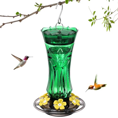 Jealoeur Hummingbird Feeder for Outdoors Hanging, 18 OZ Humming Birds Feeders with 6 Bee Guard Feeding Ports & Built-in Ant Moat, Easy to Clean, Durable Outdoor Garden Decor (Green 1 Pack) - Image 1