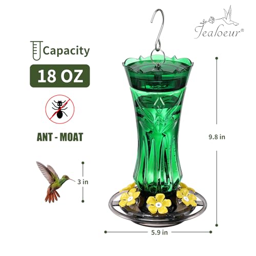 Jealoeur Hummingbird Feeder for Outdoors Hanging, 18 OZ Humming Birds Feeders with 6 Bee Guard Feeding Ports & Built-in Ant Moat, Easy to Clean, Durable Outdoor Garden Decor (Green 1 Pack) - Image 4