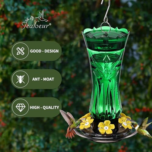 Jealoeur Hummingbird Feeder for Outdoors Hanging, 18 OZ Humming Birds Feeders with 6 Bee Guard Feeding Ports & Built-in Ant Moat, Easy to Clean, Durable Outdoor Garden Decor (Green 1 Pack) - Image 3