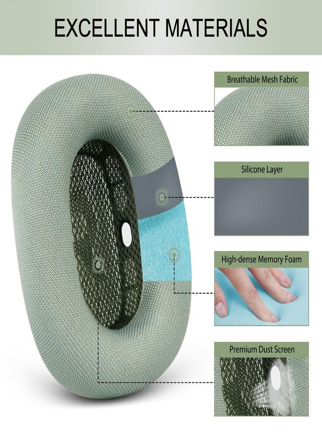 GEVO Upgraded Ear Cushions Replacement Earpads for Apple AirPods Max Headphones, Mesh Fabric Ear Pads Cover with Memory Foam and Magnet for AirPods Max (Green) - Image 3
