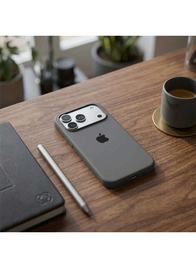 Mobcos Mobcos iPhone 17 Pro Max Grey Elite Logo Mobcos iPhone 17 Pro Max Grey Elite Logo Premium Silicone Magnetic Wireless Charging Case for iPhone | Silky Soft Touch | Military-Grade Shockproof Protection | Strong Magnetic Compatibility | Luxury Slim Cover  | Best Price UAE