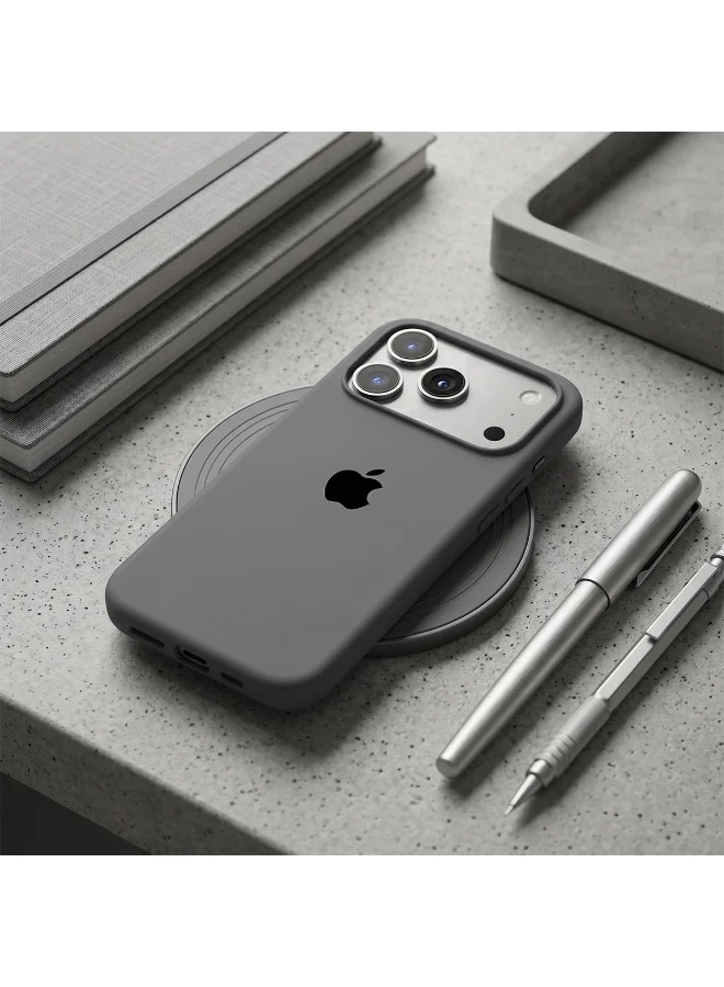 Mobcos Mobcos iPhone 17 Pro Max Grey Elite Logo Mobcos iPhone 17 Pro Max Grey Elite Logo Premium Silicone Magnetic Wireless Charging Case for iPhone | Silky Soft Touch | Military-Grade Shockproof Protection | Strong Magnetic Compatibility | Luxury Slim Cover  | Best Price UAE