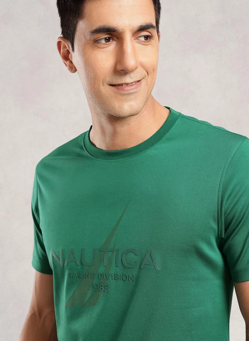 نوتيكا Men Green Regular Fit Crew Neck T-Shirt
