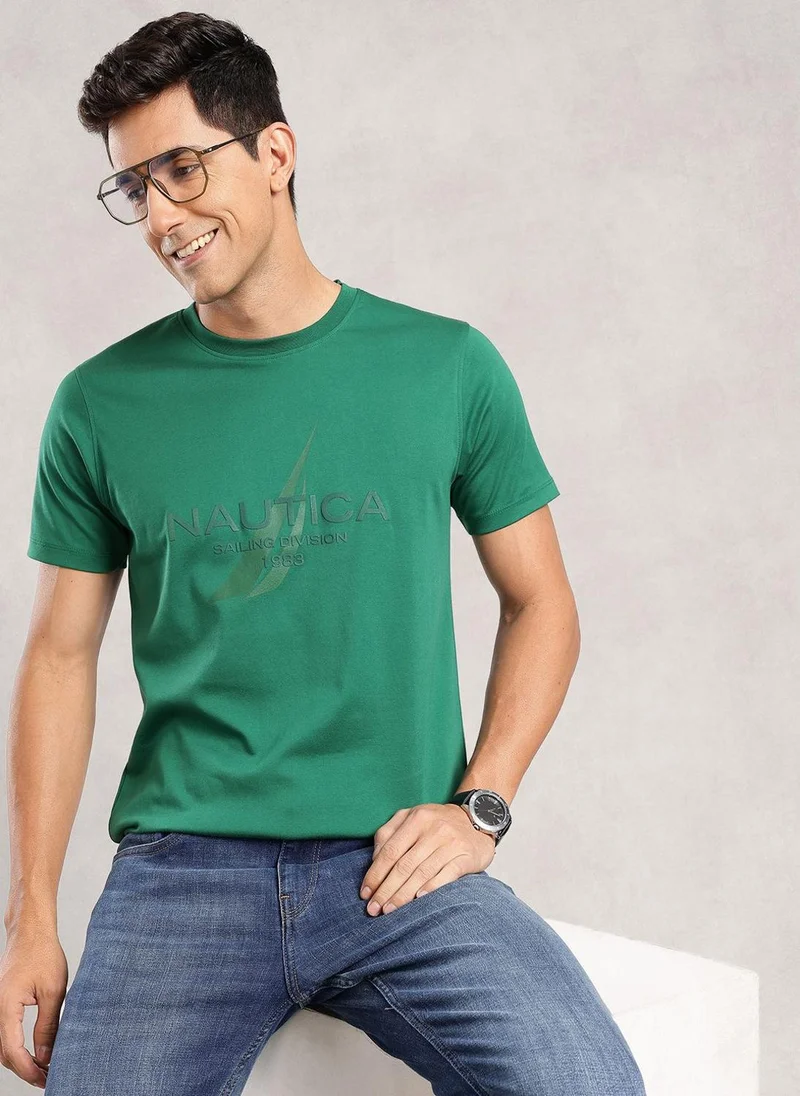 نوتيكا Men Green Regular Fit Crew Neck T-Shirt