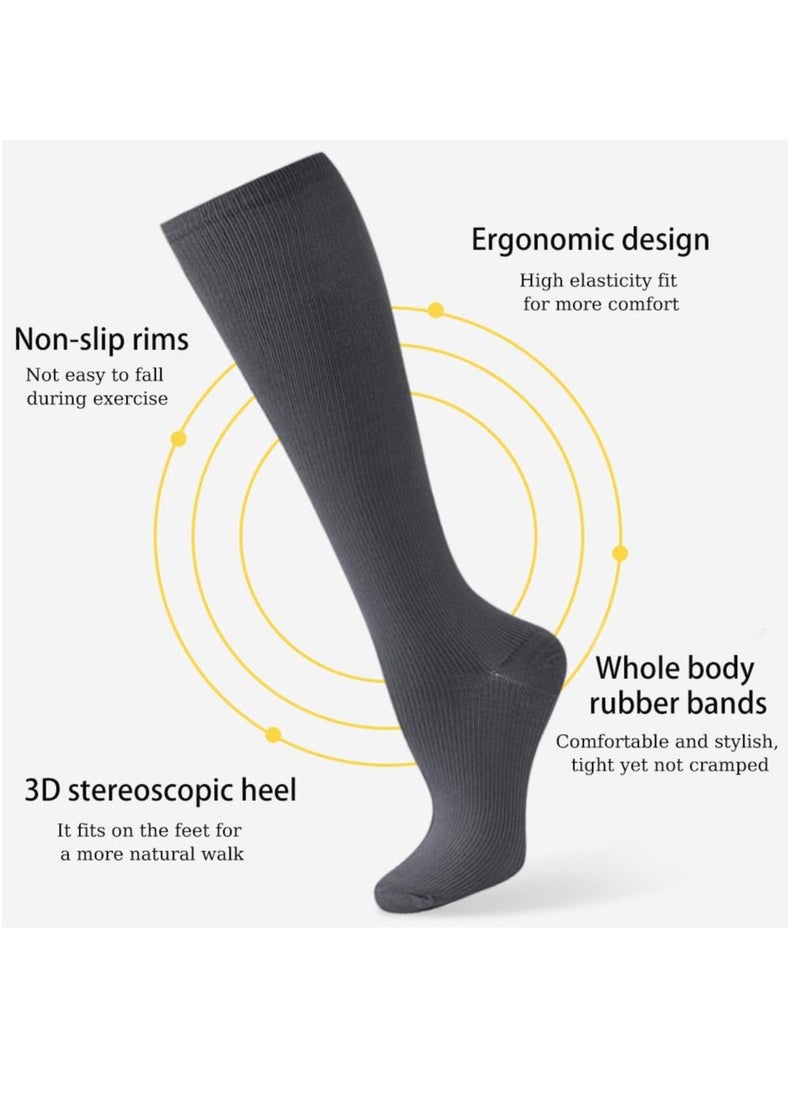 Generic Compression Socks for Women Men, 5 Pairs Knee High Calf Socks, Non-Slip Compression Support Stockings for Sport, Work, Travel, Edema, Diabetic, Blood Circulation, Pregnancy, Nursing, L/XL, Size 39-45  - Image 5