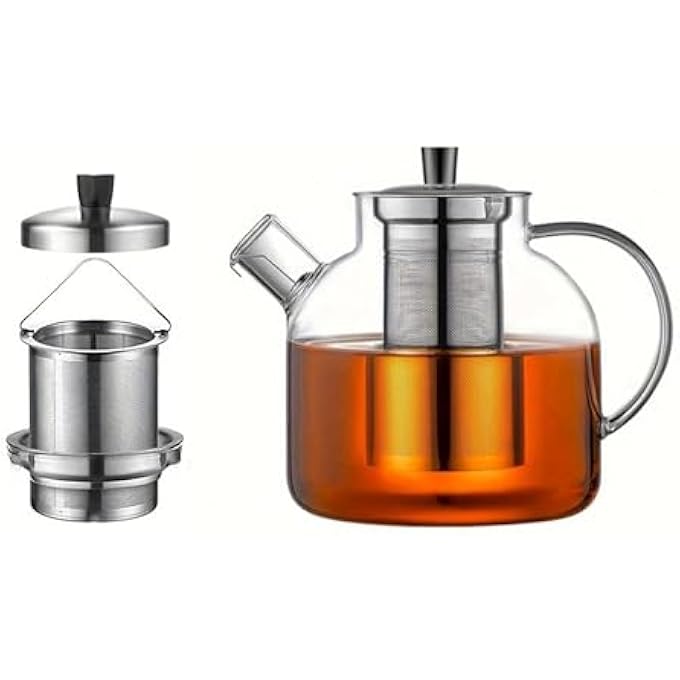 Exrp 1500Ml52Oz Glass Teapot With Removable Infuser Stovetop Safe Large Tea Pot Blooming And Loose Leaf Hand Crafted Kettle For Women And Adult With Stainless Infuser - Image 1