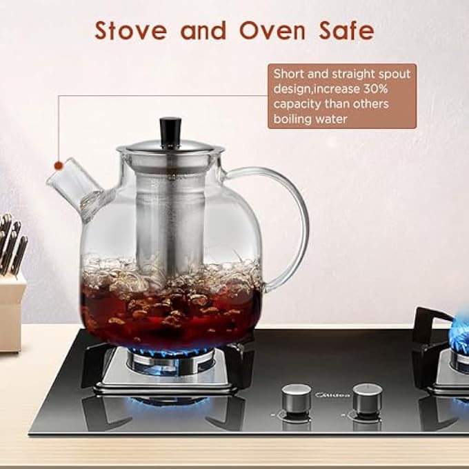 Exrp 1500Ml52Oz Glass Teapot With Removable Infuser Stovetop Safe Large Tea Pot Blooming And Loose Leaf Hand Crafted Kettle For Women And Adult With Stainless Infuser - Image 5