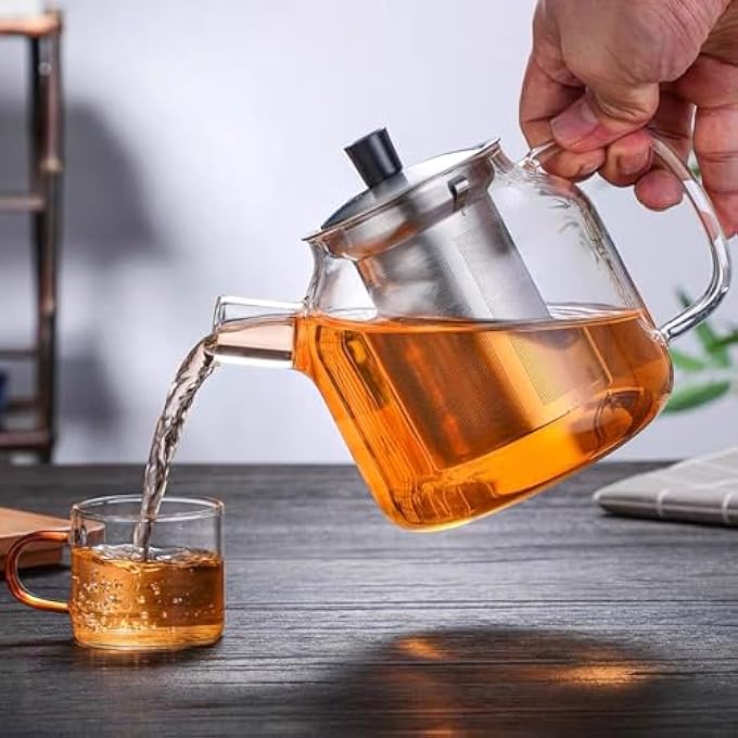 Exrp 1500Ml52Oz Glass Teapot With Removable Infuser Stovetop Safe Large Tea Pot Blooming And Loose Leaf Hand Crafted Kettle For Women And Adult With Stainless Infuser - Image 3