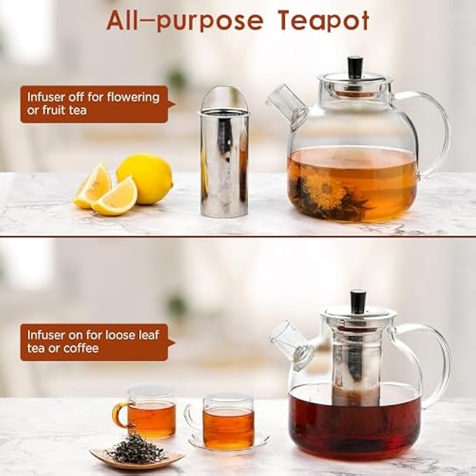 Exrp 1500Ml52Oz Glass Teapot With Removable Infuser Stovetop Safe Large Tea Pot Blooming And Loose Leaf Hand Crafted Kettle For Women And Adult With Stainless Infuser - Image 4
