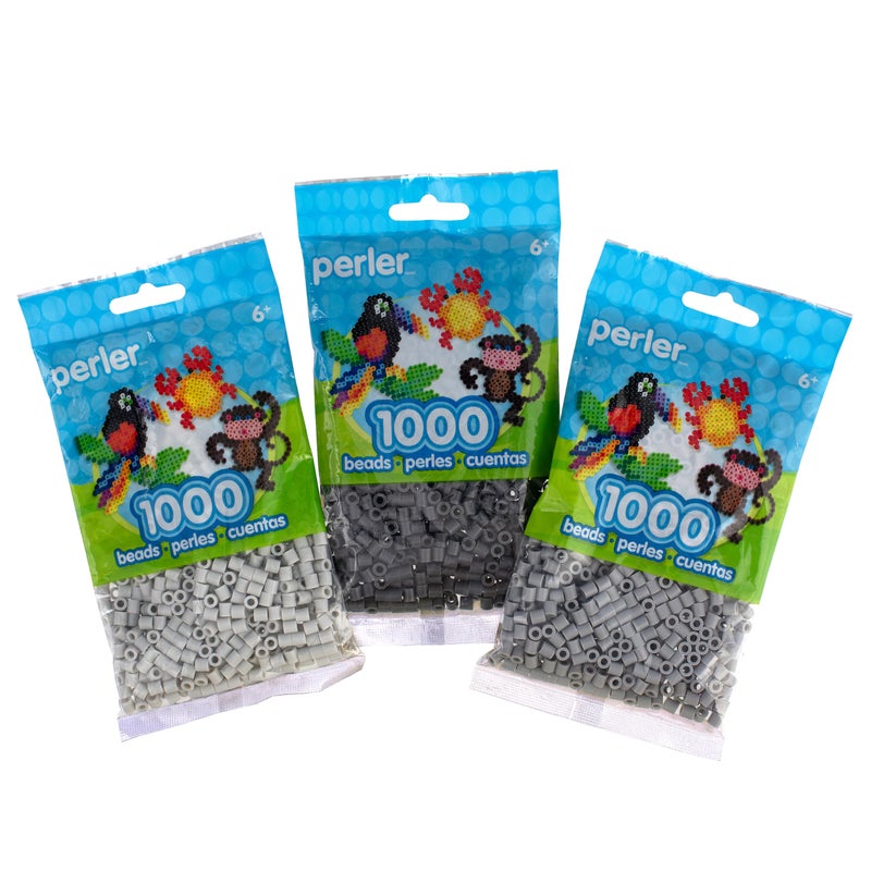 Perler 8399787 1000 Piece Fuse Bead Bags of Light Gray Gray and Dark Gray 3 Pack