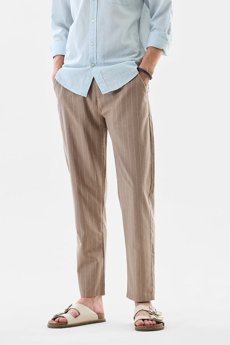 SNITCH Linen Blend Striped Straight Fit Trousers