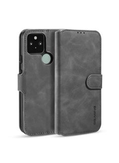 HuHa Case Cover For For Google Pixel 5 XL / Pixel 4A 5G DG.MING Retro Oil Side Horizontal Flip Case with Holder & Card Slots & Wallet(Grey) 