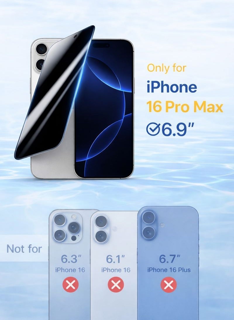 Neyecam 2-Pack Privacy Screen Protector for iPhone 16 Pro Max (6.9") with Auto-Alignment Kit, 2.5D and 9H Tempered Glass, Anti-Spy & Privacy Protection Anti-Fingerprint & Bubble Free,, Face ID Compatible, Bubble-Free Easy Installation. - Image 2