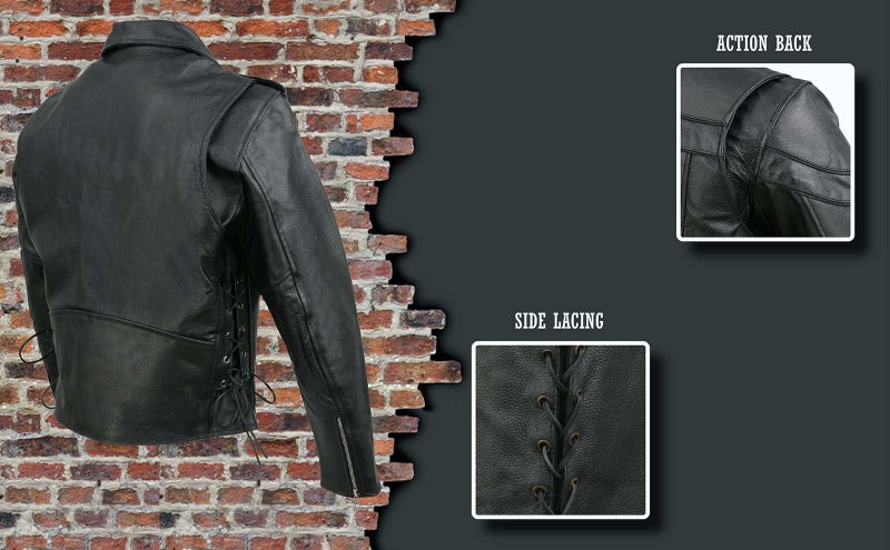 EVENT LEATHER EL5411 Men's Black Classic Side Lace Motorcycle Leather Jacket – Motorcycle Riding Jackets - Large - Image 4