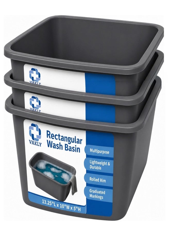 Vakly Wash Basins - Rectangular Plastic Hospital Bedside Soaking Tub - Small 7 Qt Graduated Bucket - Portable Washbasin for Washing, Cleaning, Foot Bath, Dishes, Face Cleansing Bowl (3) - Image 1