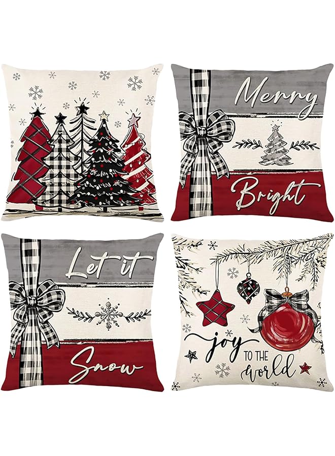 The Bros Set of 4 Red Christmas Throw Pillow Covers Winter Pillow Covers Christmas Decoration Home Cushion Covers Living Room Sofa Pillow Covers 18"X 18"