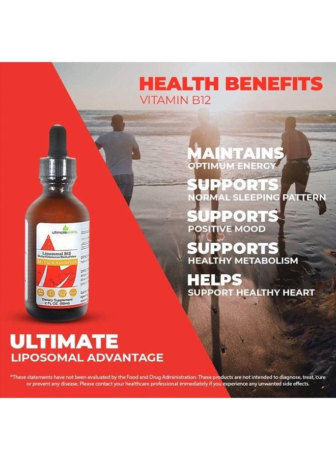 UltimateVitality - Liposomal B12 Methylcobalamin Liquid with Folate as L-5-Methylfolate Enhanced with Phosphatidylcholine - Designed for Maximum Absorption - 2 Ounces - Image 1