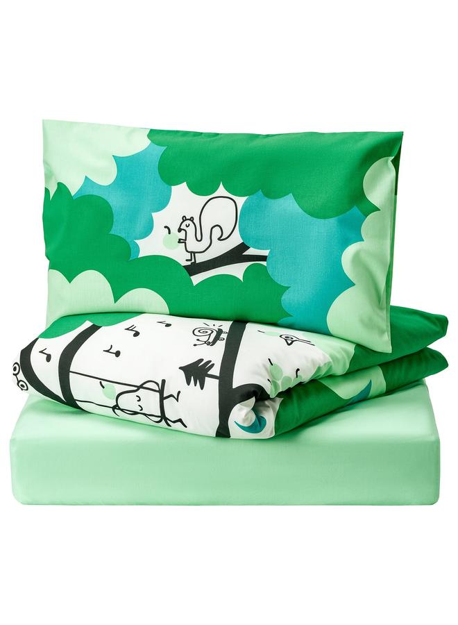 erorex 3-piece bedlinen set for cot, green/turquoise, 60x120 cm - Image 1