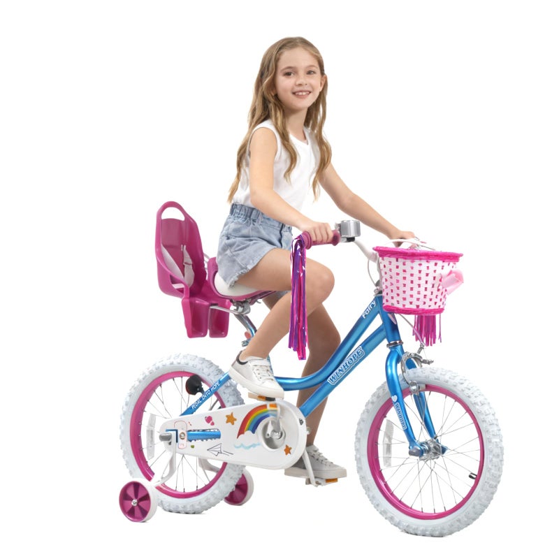 WinHope Girls Bike, 12-18 Inch Children's Bicycle for 2-9 Years Old, Beginner Kids Bike with Training Wheels, Doll Seat & Basket,Streamers for Outdoor Riding, Multiple Colors - Image 1