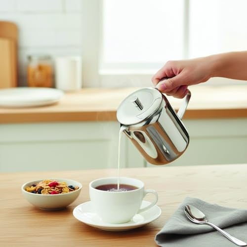 FINALITY Stainless Steel Milk Pot with Lid for Serving,170ml,Silver (Milk Pot) - Image 2