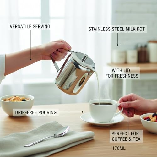 FINALITY Stainless Steel Milk Pot with Lid for Serving,170ml,Silver (Milk Pot) - Image 5