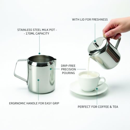 FINALITY Stainless Steel Milk Pot with Lid for Serving,170ml,Silver (Milk Pot) - Image 3