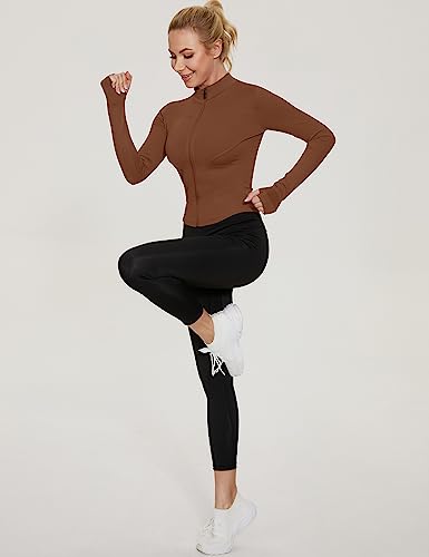 LUYAA Crop Jackets for Women Long Sleeve Workout Tops Lightweight Zip Up Gym Clothes Cropped Hoodie Brown XS - Image 5