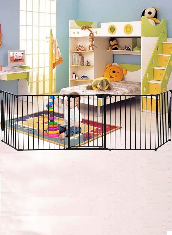 BAYBEE Baby Safety Gate Adjustable Metal Barrier Fence For Babies Kids Pets Dogs Ideal For Openings Stairs Doorways Foldable Playpen D110 x H74 cm Grey - Image 1