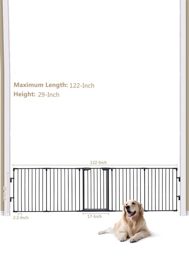 BAYBEE Baby Safety Gate Adjustable Metal Barrier Fence For Babies Kids Pets Dogs Ideal For Openings Stairs Doorways Foldable Playpen D110 x H74 cm Grey - Image 5