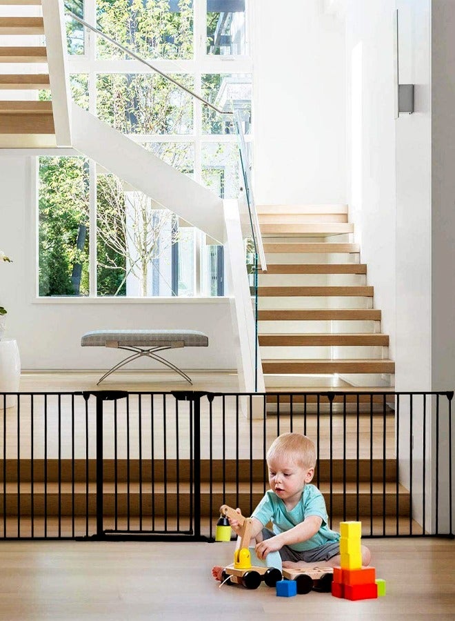 BAYBEE Baby Safety Gate Adjustable Metal Barrier Fence For Babies Kids Pets Dogs Ideal For Openings Stairs Doorways Foldable Playpen D110 x H74 cm Grey - Image 4