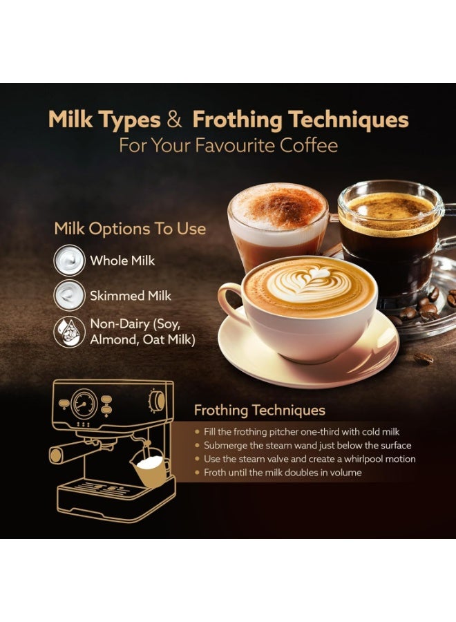 AGARO Imperial Espresso Coffee Maker Machine For Home, 15 Bar, 1100 W, Adjustable Milk Frothing Wand & Double Temperature Control System, Espresso, Cappuccino, Latte, Mocha, Cold Coffee - Image 4
