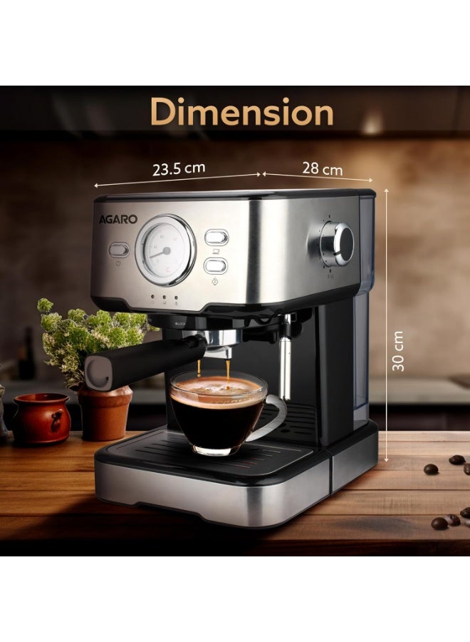 AGARO Imperial Espresso Coffee Maker Machine For Home, 15 Bar, 1100 W, Adjustable Milk Frothing Wand & Double Temperature Control System, Espresso, Cappuccino, Latte, Mocha, Cold Coffee - Image 2