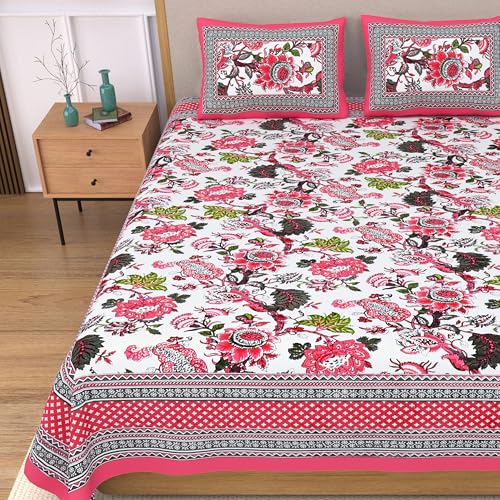 EasyGoods® Pure Cotton Ethnic Jaipuri Printed Double Bedsheet with 2 Pillow Covers | Soft & Breathable 240 TC Fabric | Traditional Rajasthani Design for Elegant Home Decor (Rose Pink) - Image 3