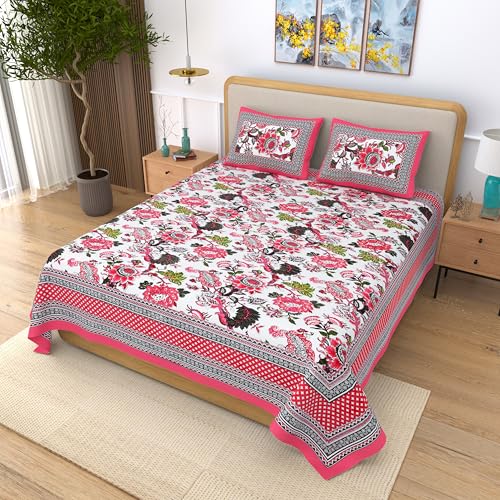 EasyGoods® Pure Cotton Ethnic Jaipuri Printed Double Bedsheet with 2 Pillow Covers | Soft & Breathable 240 TC Fabric | Traditional Rajasthani Design for Elegant Home Decor (Rose Pink) - Image 2