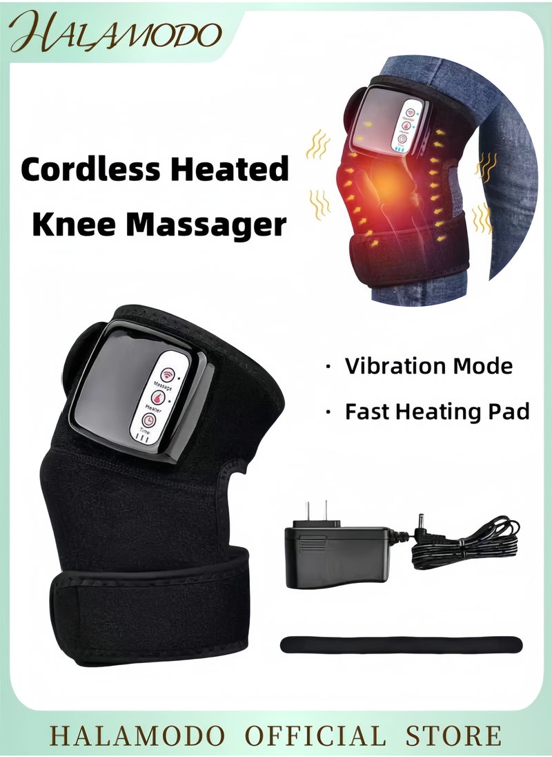 HALAMODO - Cordless Heated Knee Massager with Heat and Vibration for Knee Pain Relief Leg Massager Knee Shoulder Elbow Heating Massage Wrap Heated Knee Pad for Men & Women & Elders - Image 1