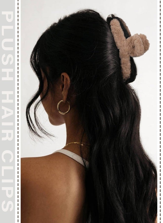 AWAYTR Plush Clip - Hair Clip, 6 Pcs Rectangular Cute Hair Clips for Women, Large Hair Barrettes for Thick Hair, Non Slip Hair Jaw Clips for Girls, Camel/Coffee/Beige/Khaki/White/Black - Image 4