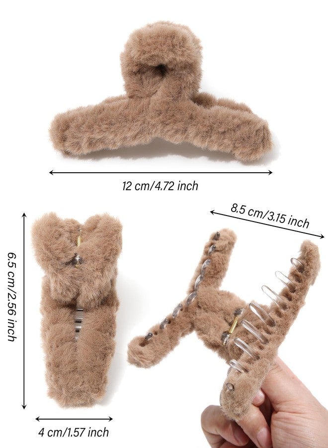AWAYTR Plush Clip - Hair Clip, 6 Pcs Rectangular Cute Hair Clips for Women, Large Hair Barrettes for Thick Hair, Non Slip Hair Jaw Clips for Girls, Camel/Coffee/Beige/Khaki/White/Black - Image 2