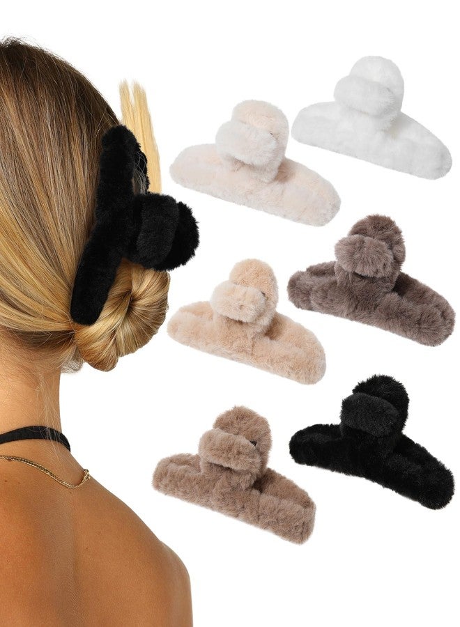 AWAYTR Plush Clip - Hair Clip, 6 Pcs Rectangular Cute Hair Clips for Women, Large Hair Barrettes for Thick Hair, Non Slip Hair Jaw Clips for Girls, Camel/Coffee/Beige/Khaki/White/Black - Image 1