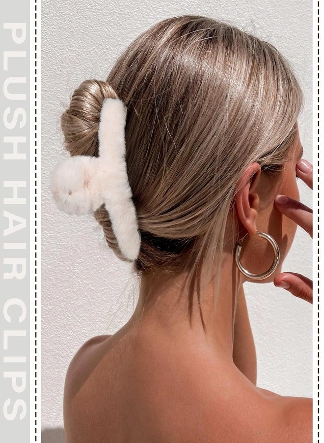 AWAYTR Plush Clip - Hair Clip, 6 Pcs Rectangular Cute Hair Clips for Women, Large Hair Barrettes for Thick Hair, Non Slip Hair Jaw Clips for Girls, Camel/Coffee/Beige/Khaki/White/Black - Image 5